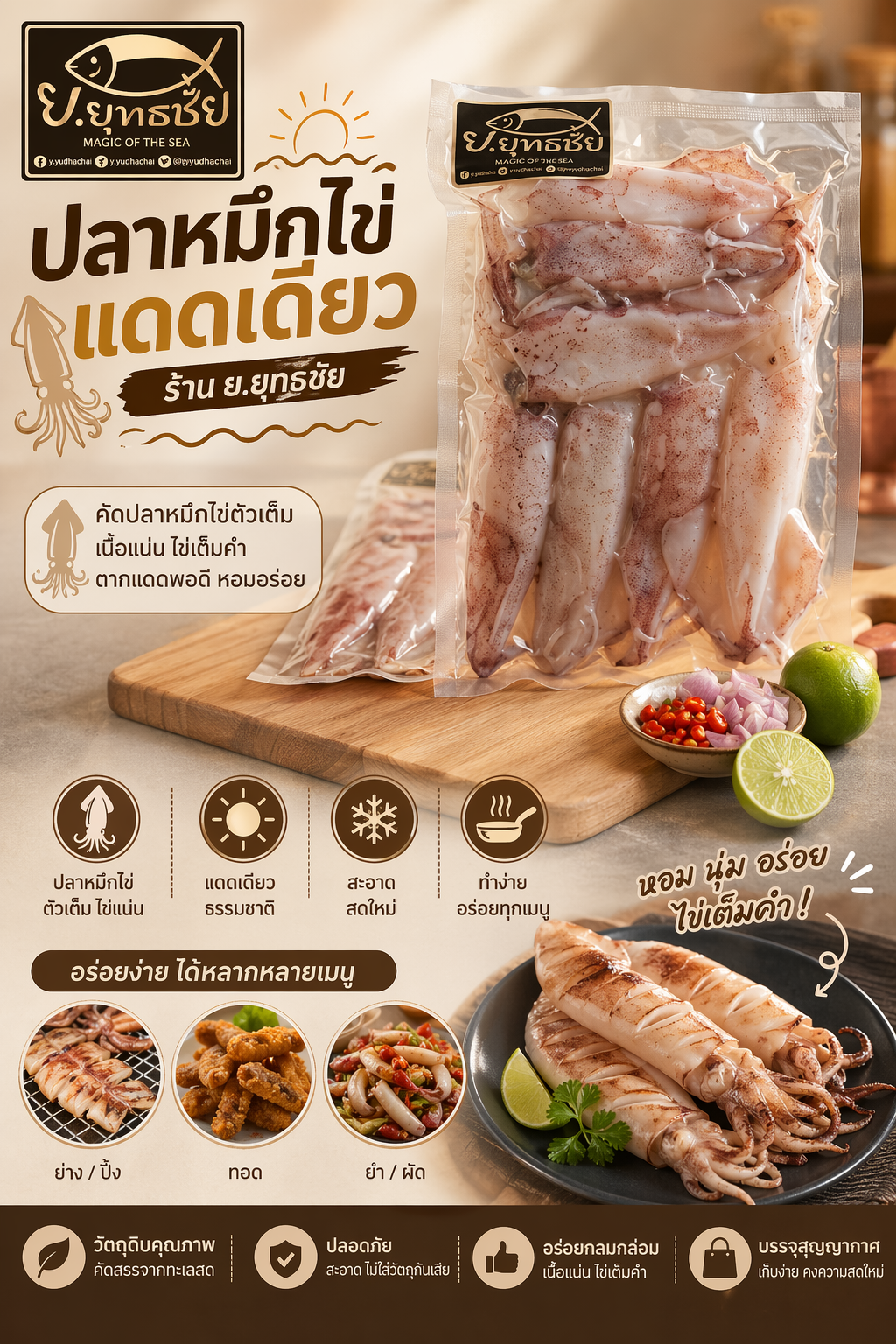 ปลาหมึกไข่แดดเดียว ย.ยุทธชัย แพ็กใหญ่ 500 กรัม (ไข่แน่นทุกตัว) ของดีหัวหิน ปลาหมึกไข่แดดเดียว ย.ยุทธชัย แพ็กใหญ่ 500 กรัม (ไข่แน่นทุกตัว) ของดีหัวหิน