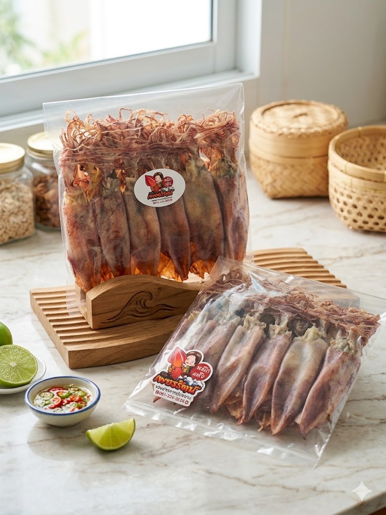 ปลาหมึกแห้งคัดเกรดพรีเมียม ร้านกุ้งเพชรรัตน์ ของฝากจากปากน้ำปราณ แพ็กใหญ่ 500 กรัม ปลาหมึกแห้งคัดเกรดพรีเมียม ร้านกุ้งเพชรรัตน์ ของฝากจากปากน้ำปราณ แพ็กใหญ่ 500 กรัม